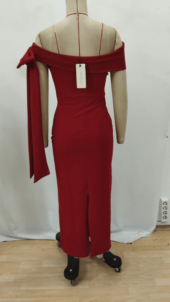 Women's Red Off-Shoulder Ribbon Detail Midi Dress - Janes - by Peralane - photo 6