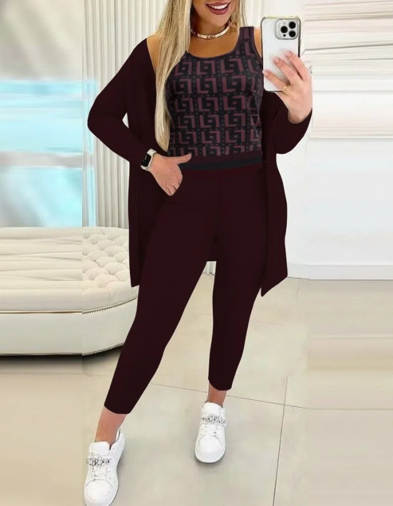 Women's 3-Piece Knit Co-ord Set with Sleeveless Top, Leggings, and Cardigan - Janes - by Peralane - photo 2