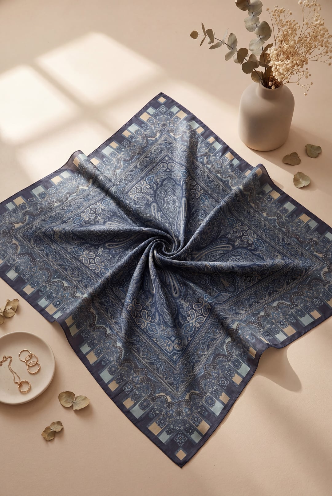 Authentic Pattern Cotton Scarf - Indigo - Podyumplus - by Peralane