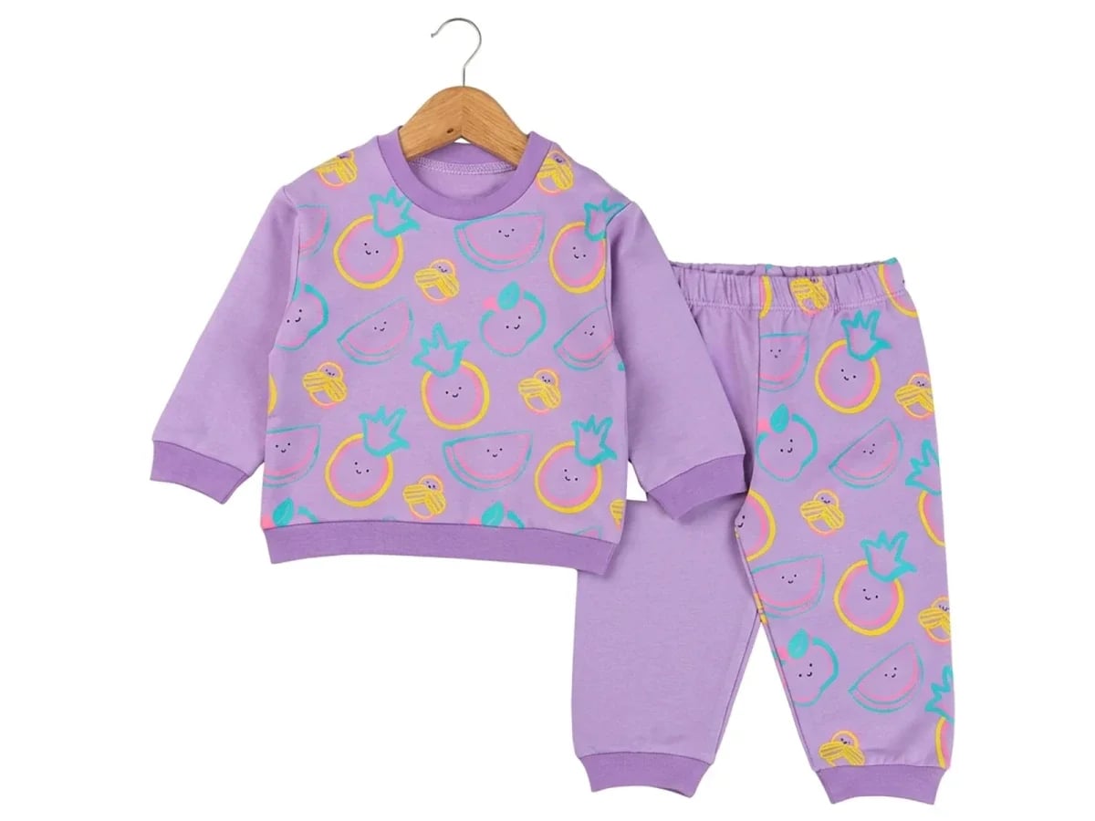 Fruit Print Girls' Pyjama Set - Lavender - Comix - by Peralane