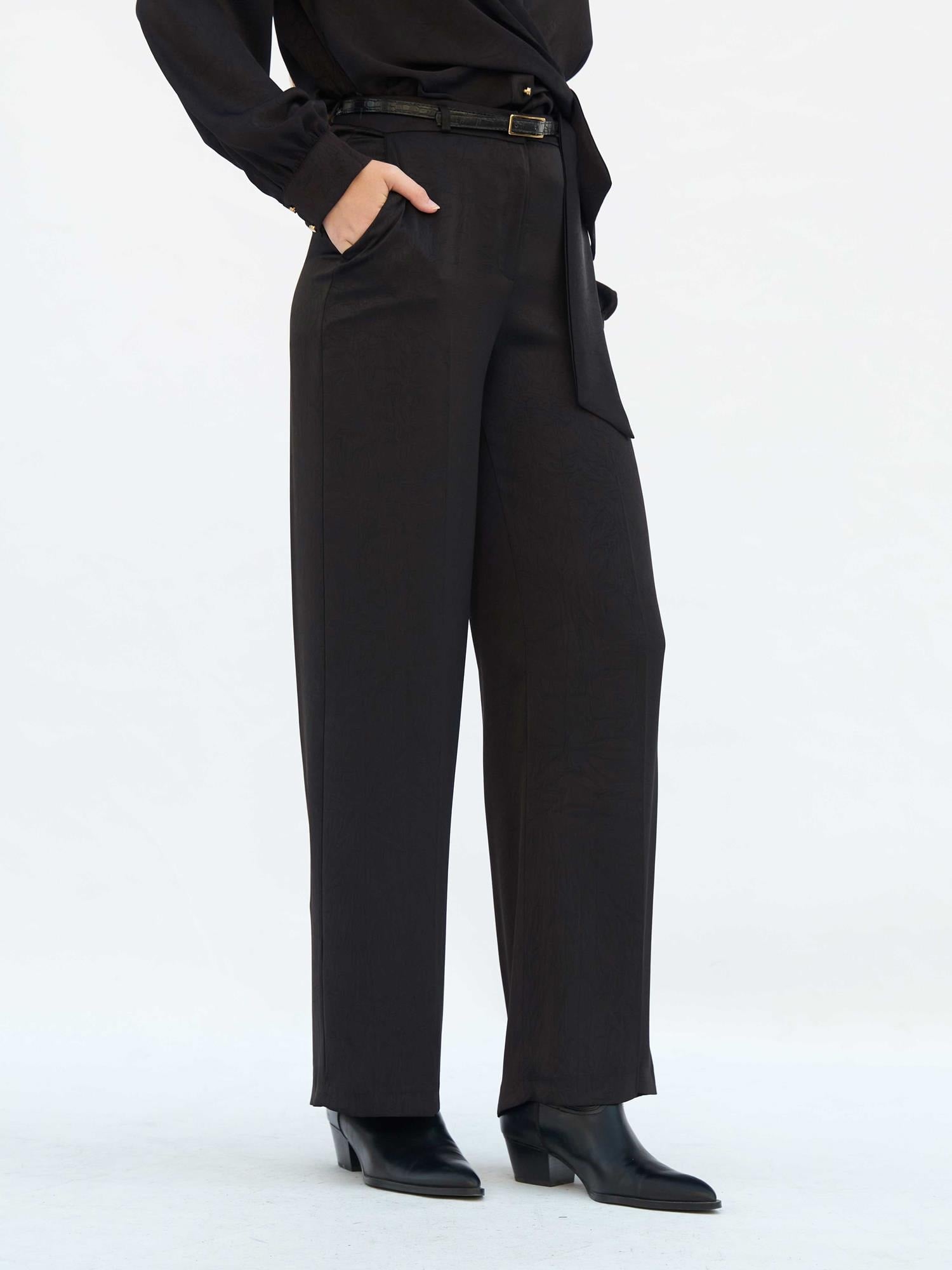 Black Satin Belted Wide-Leg Trousers - Lefon - by Peralane - photo 5