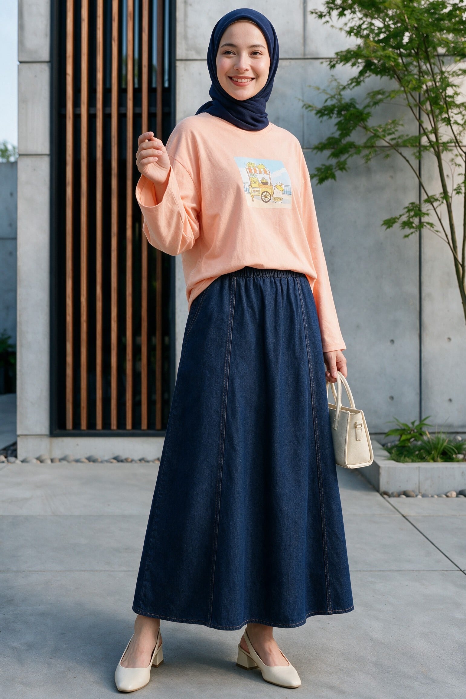 Crew Neck Graphic Print Sweatshirt in Peach - Podyumplus - by Peralane - photo 5