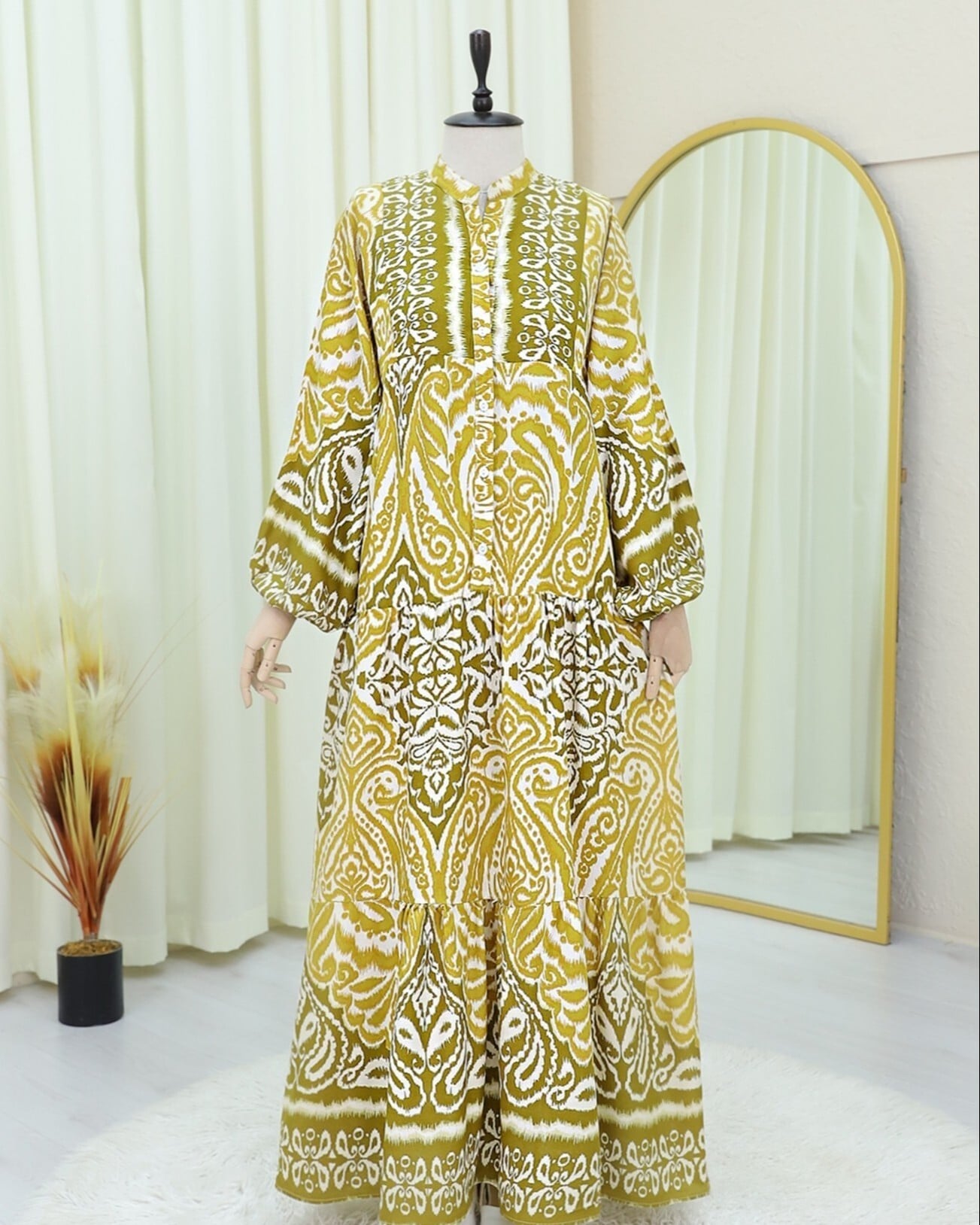 Half Button Collared Patchwork Dress - Mustard - Podyumplus - by Peralane - photo 3