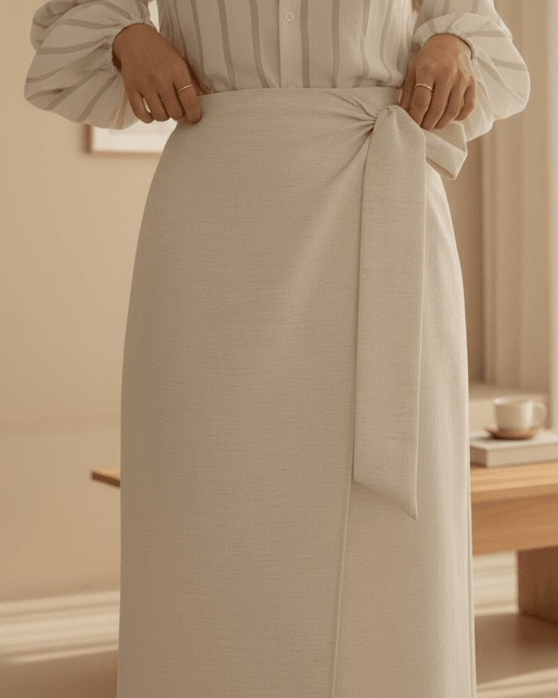 Women's Wrap Skirt with Side Tie, Taupe, Double Layer - Podyumplus - by Peralane - photo 5