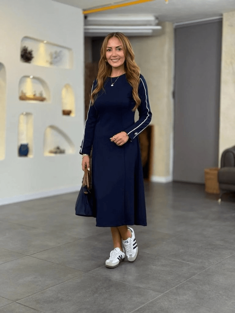 Women's Long Sleeve Crew Neck Midi Modal Dress - Janes - by Peralane
