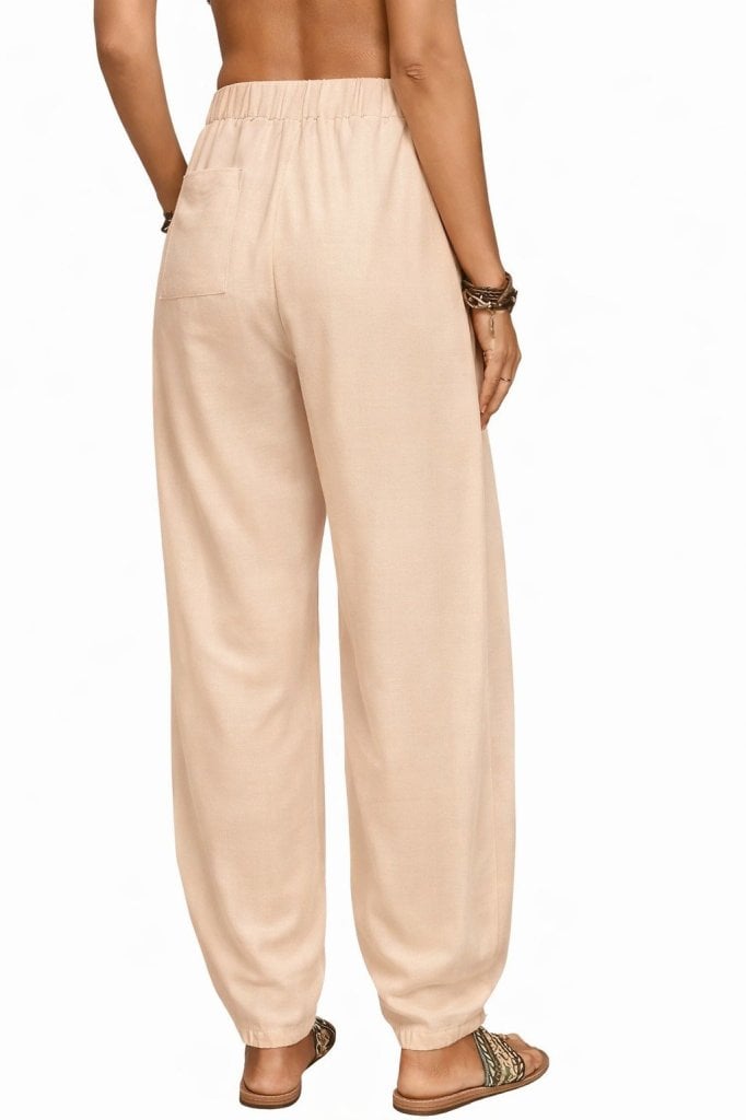 Women's High-Waisted Trousers with Patch Pockets, Beige - Janes - by Peralane - photo 3