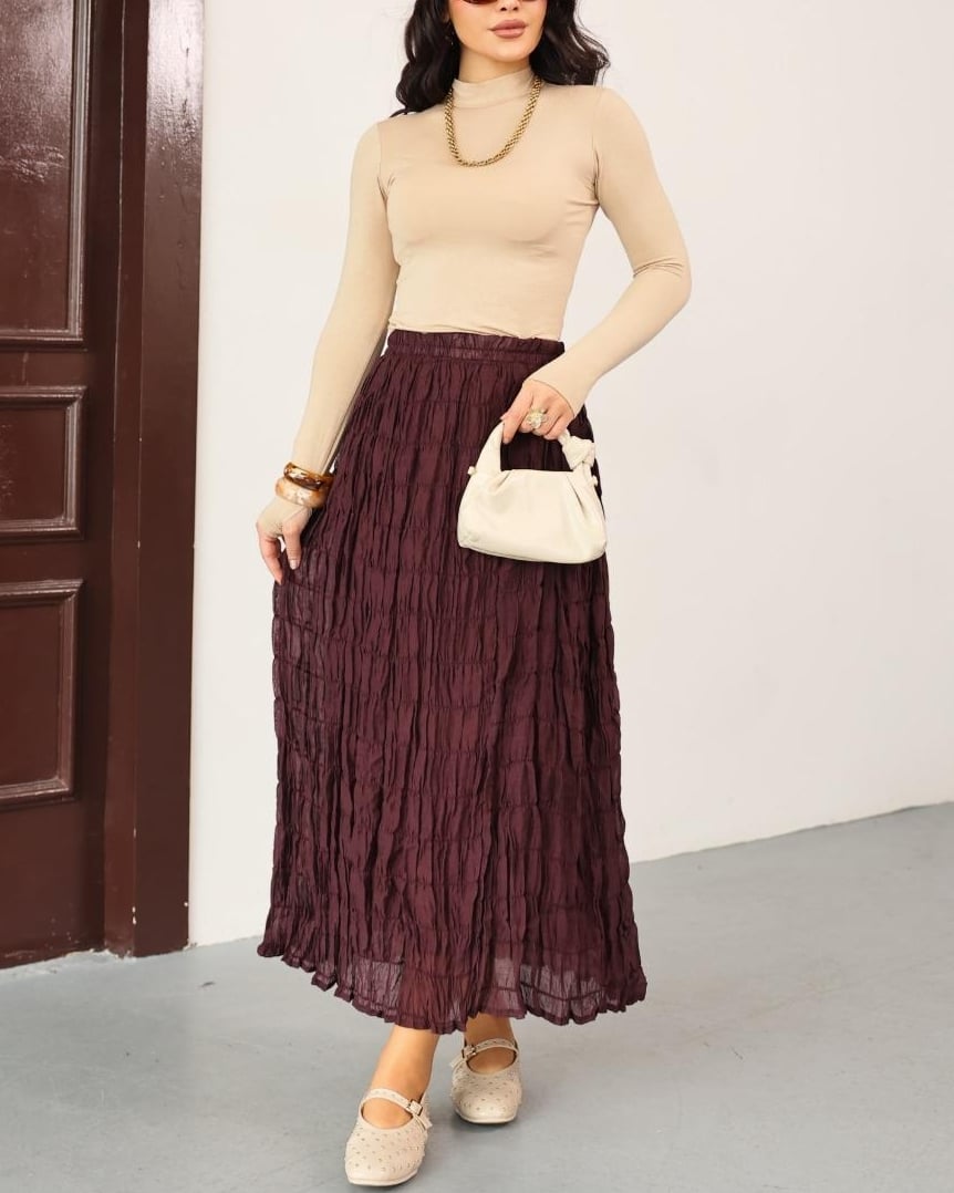 Lined Ruched Modal Skirt - Deep Plum - Podyumplus - by Peralane - photo 3