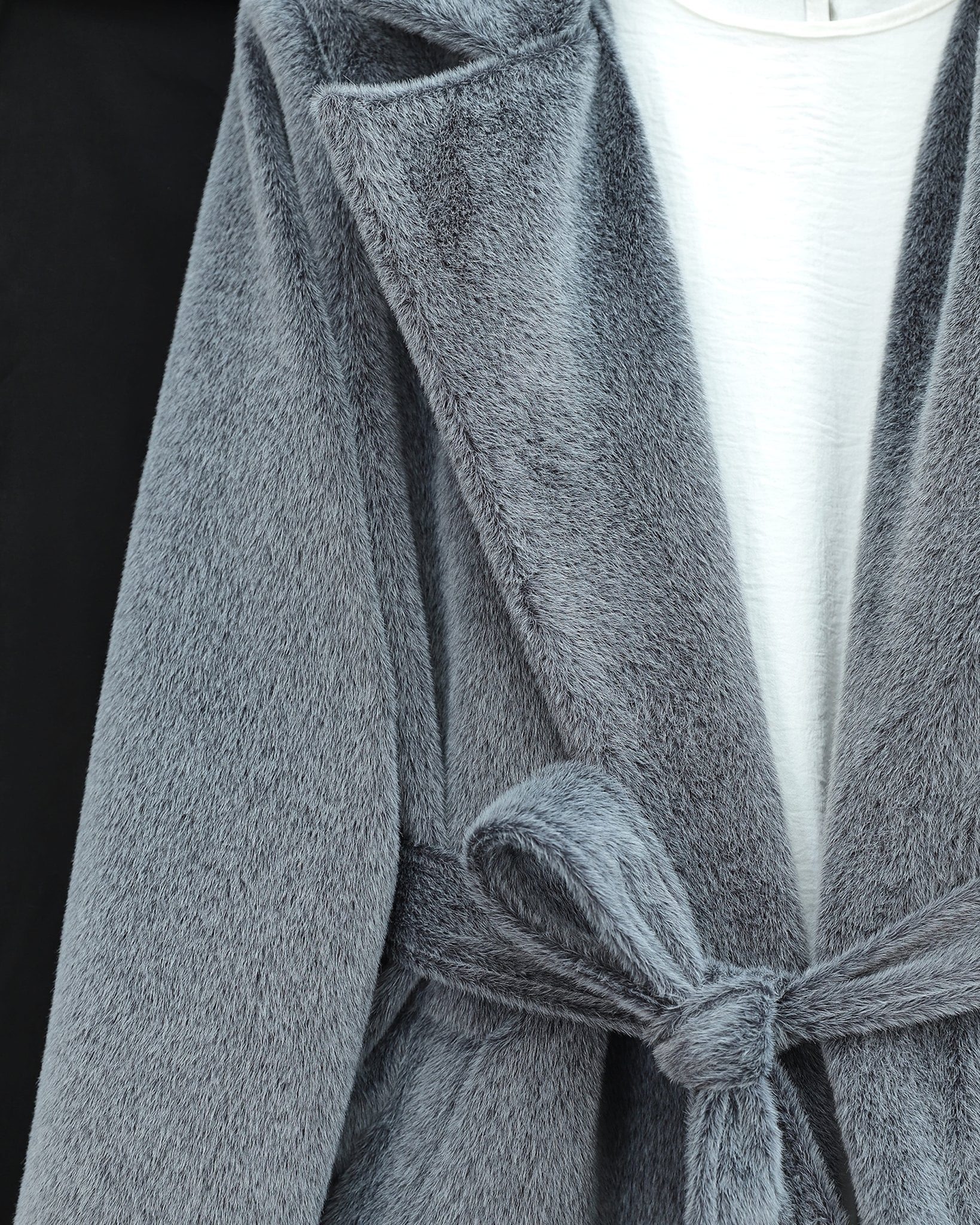 Women's Belted Faux Fur Coat with Lining and Pockets – Smoky Grey - Podyumplus - by Peralane - photo 7