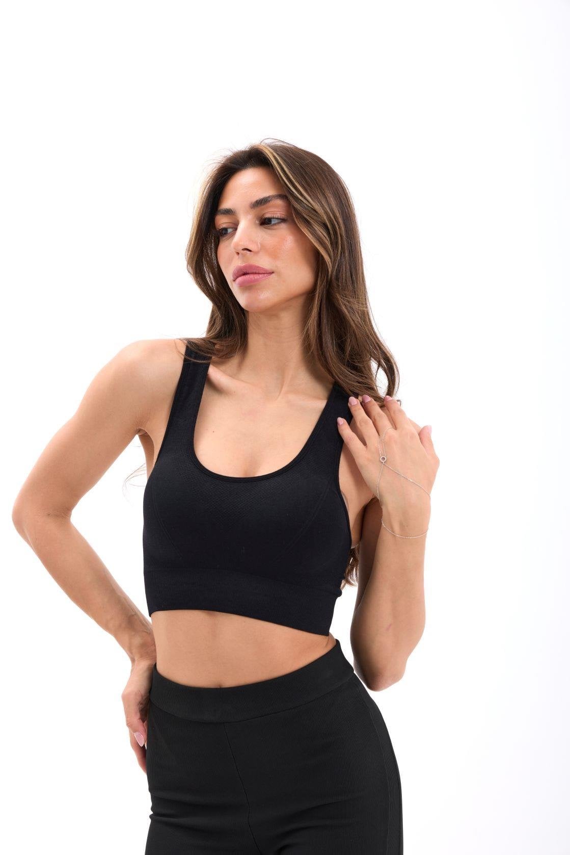 Black V-Neck Sports Bra – Women's Activewear Crop Top - Fame - by Peralane - photo 3