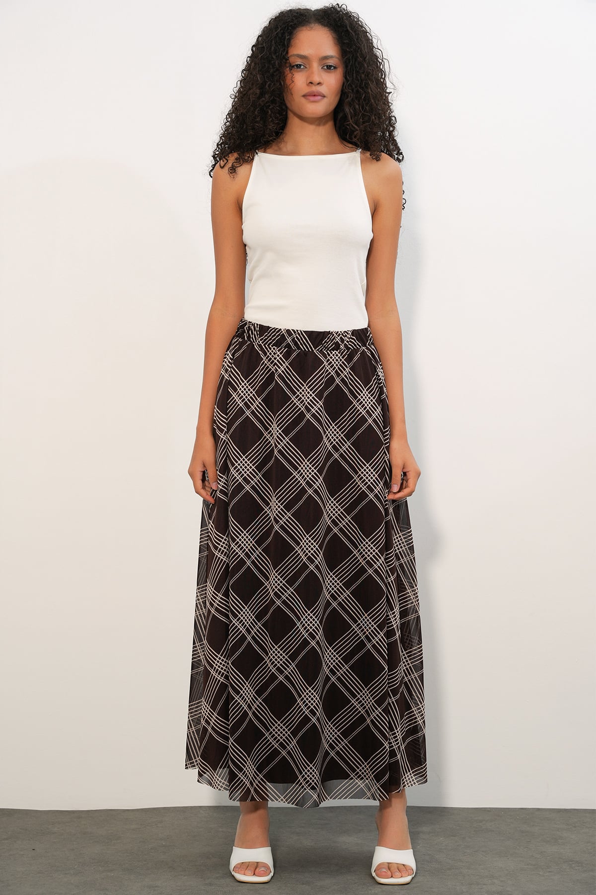 Women's Dark Brown Plaid Long Skirt 8075 - Bigdart - by Peralane - photo 6
