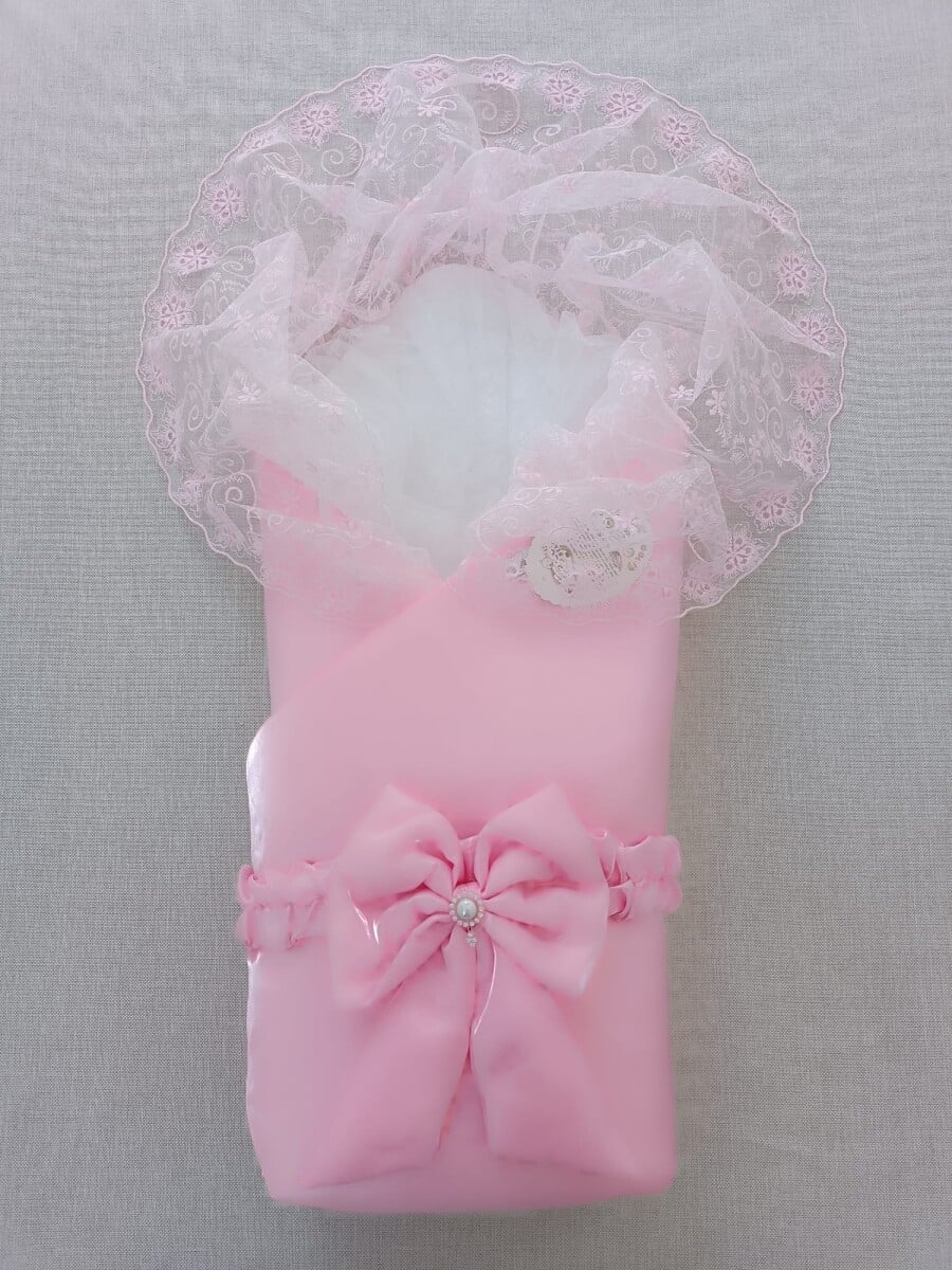 Unisex Baby Swaddle 0-18M Pink with Pearl Bow and Lace Trim - Tomuycuk - by Peralane