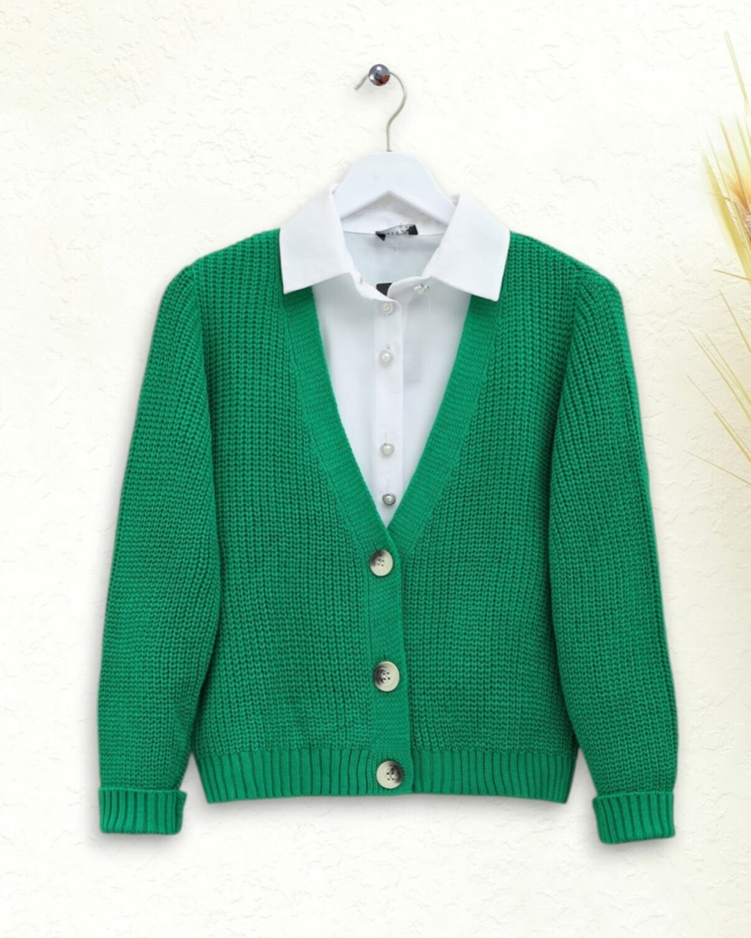 Green Knit Pattern Button-Front Cardigan - Podyumplus - by Peralane - photo 4
