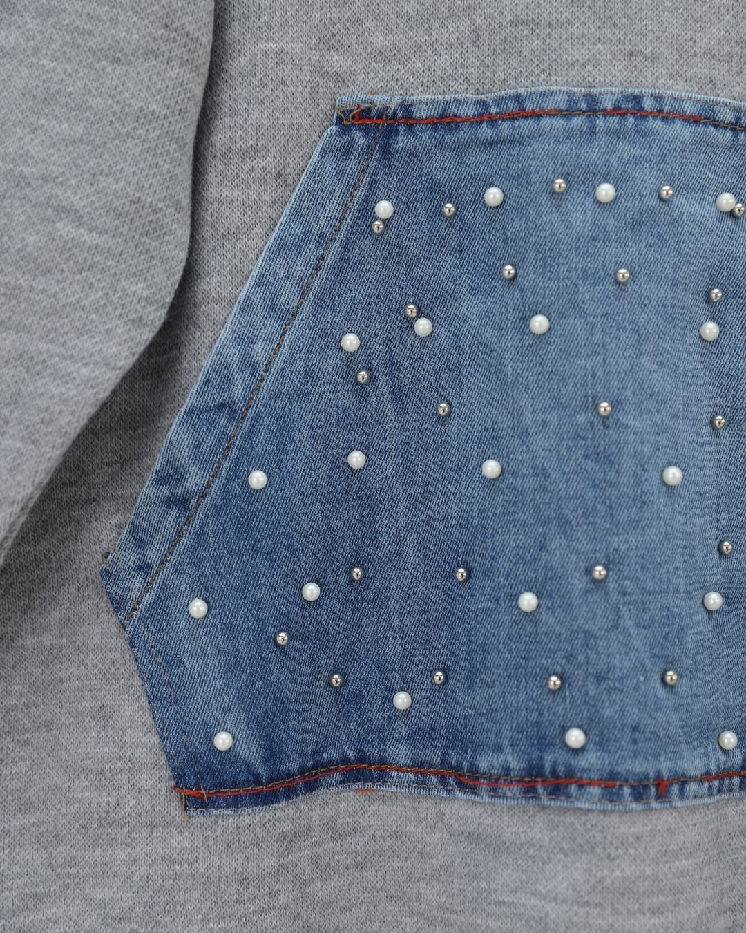 Grey Knit Lounge Set with Denim Pocket and Beaded Detail - Podyumplus - by Peralane - photo 6