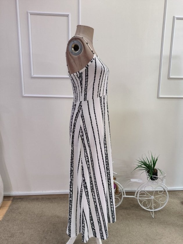 Women's Spaghetti Strap Striped Maxi Dress with Slit - Janes - by Peralane - photo 6