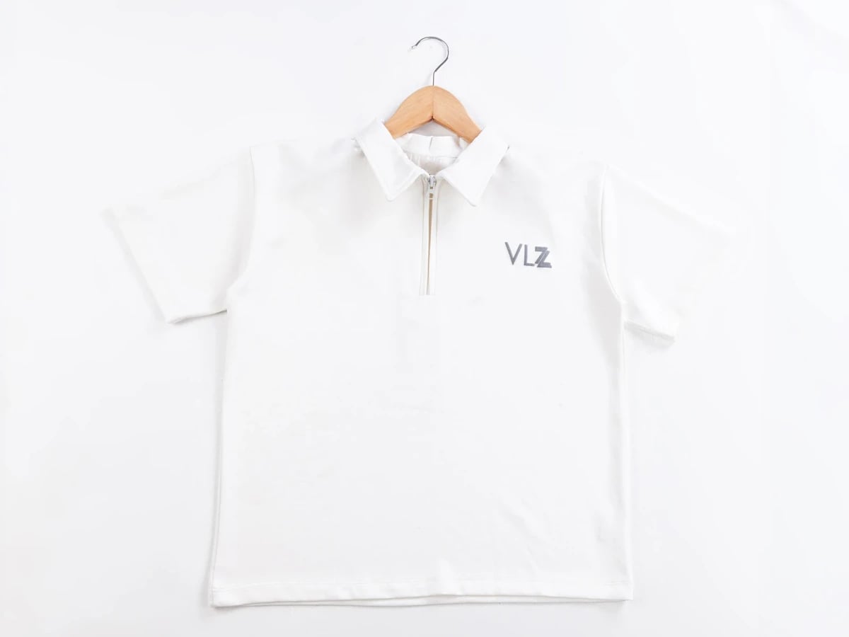 White Short-Sleeve Polo Shirt for Boys with Quarter-Zip - Civilti - by Peralane