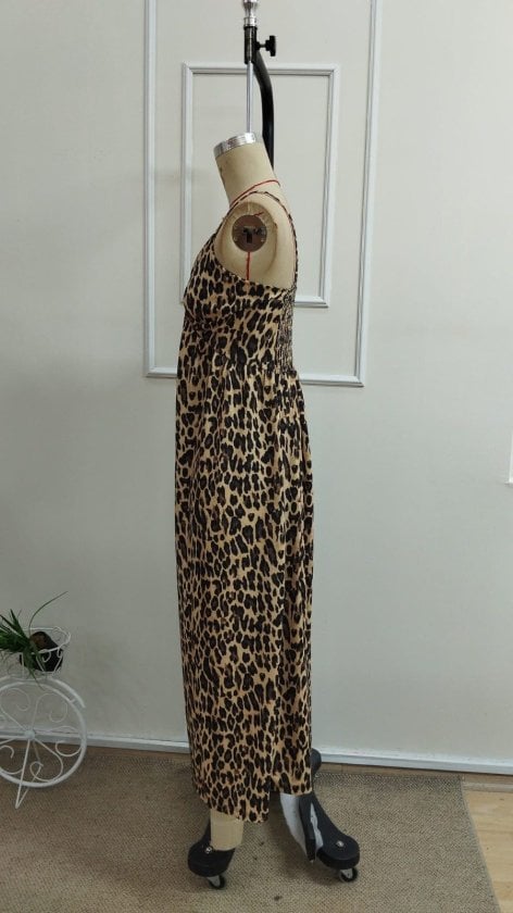 Women's Spaghetti Strap V-Neck Leopard Print Midi Dress - Janes - by Peralane - photo 7