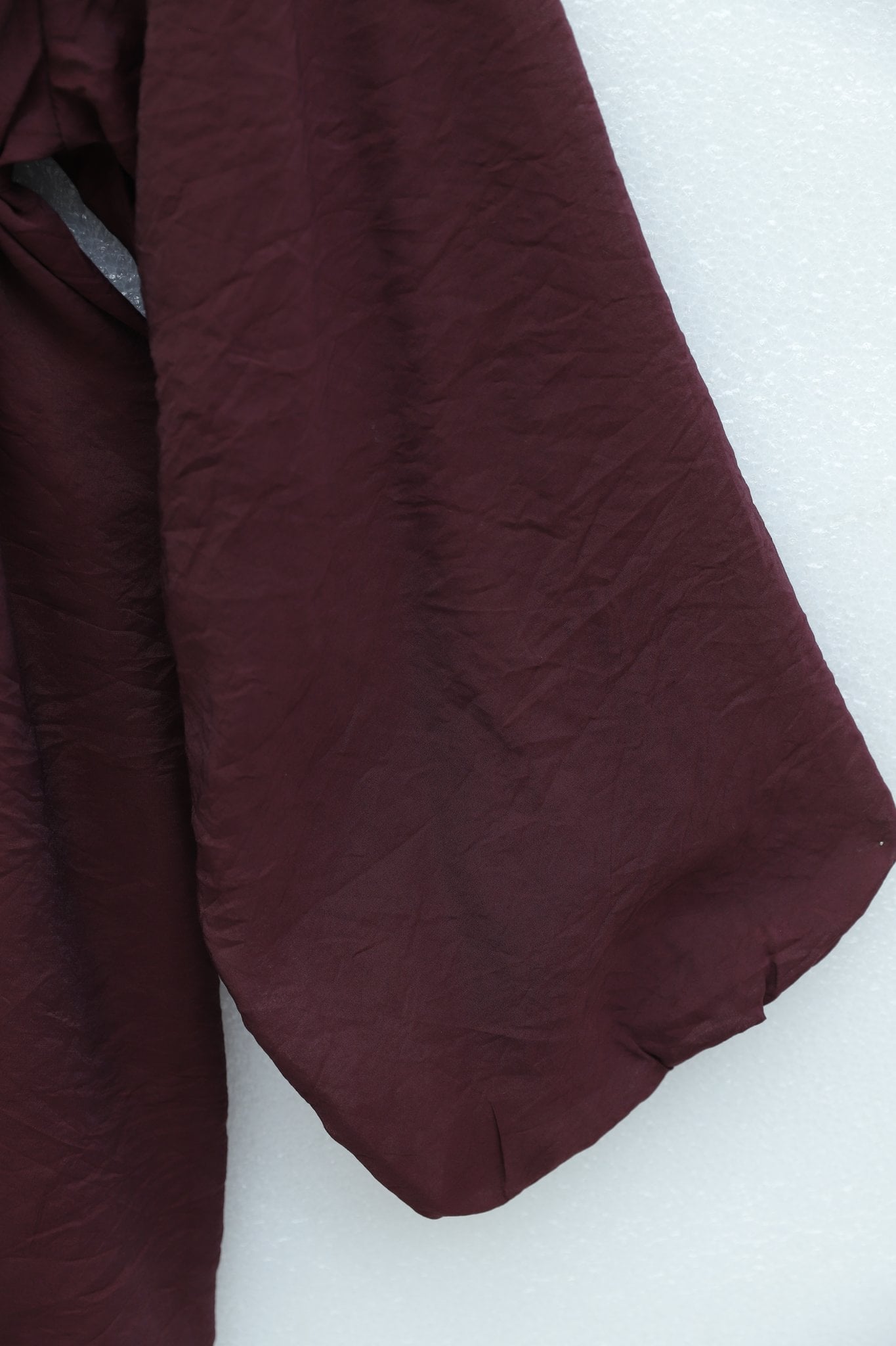 Balloon Sleeve Lined Zip-Up Tie-Front Cupro Tunic in Dark Burgundy - Podyumplus - by Peralane - photo 5