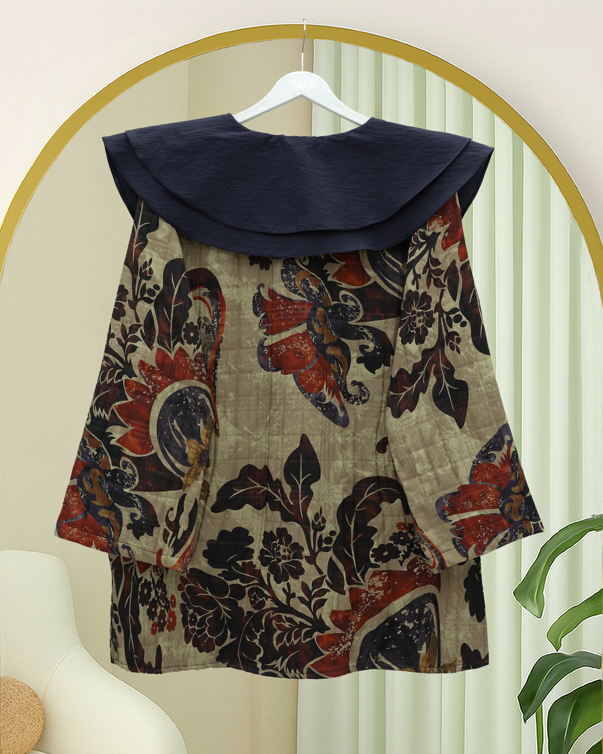 Beige Quilted Tunic with Apron Collar and Half Button Front - Podyumplus - by Peralane - photo 8