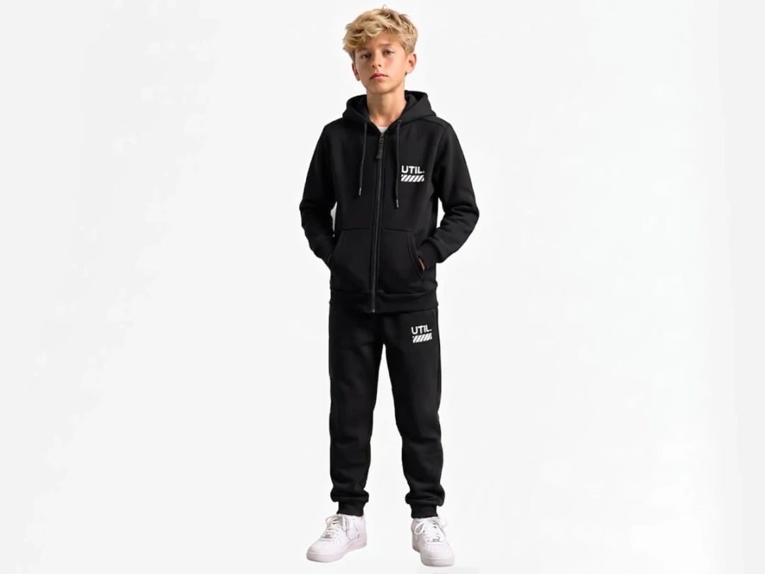 Black Printed Hooded Tracksuit Set for Boys (Ages 5-8) - Koska - by Peralane