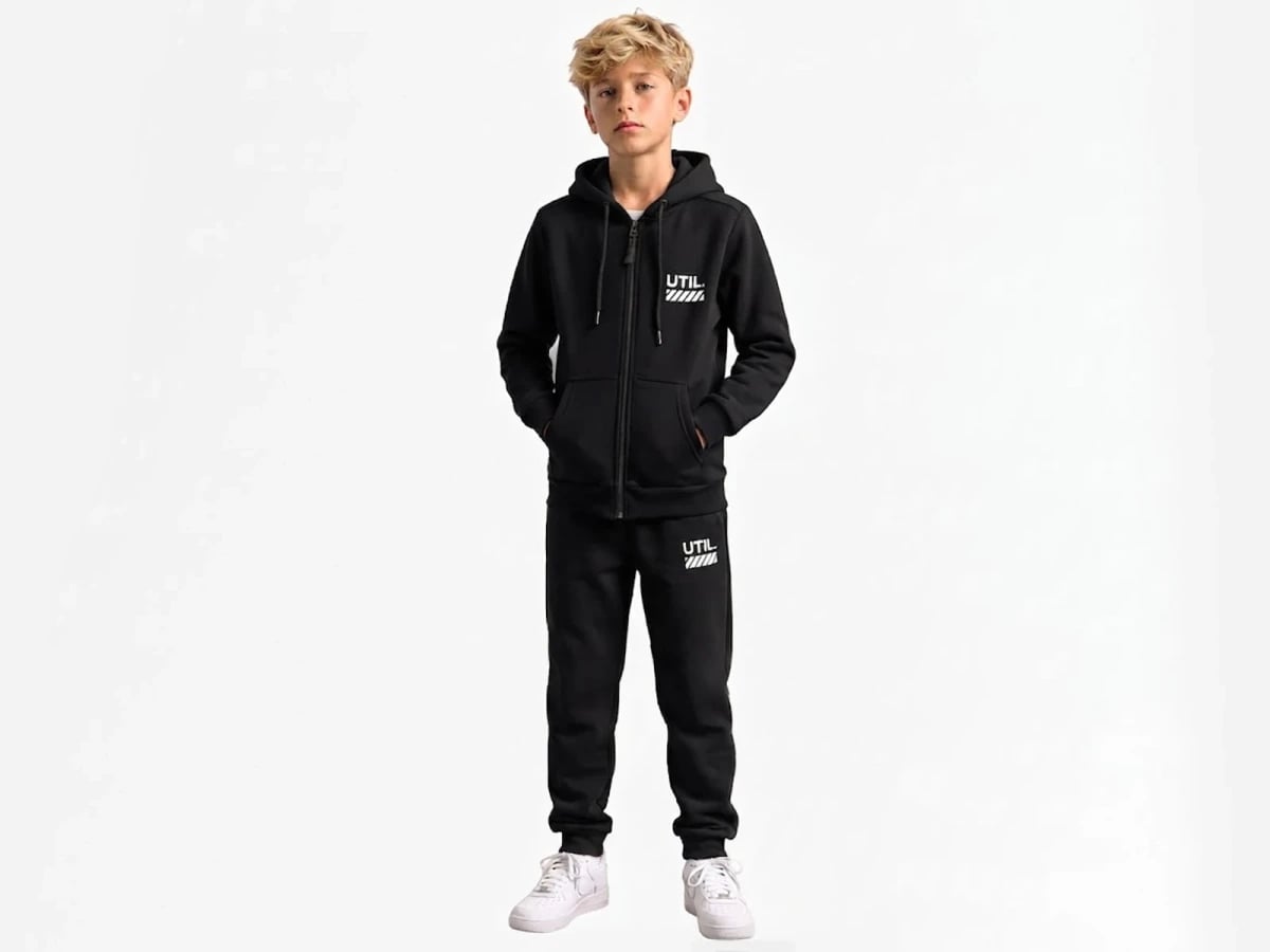 Black Printed Hooded Tracksuit Set for Boys (Ages 5-8) - Koska - by Peralane