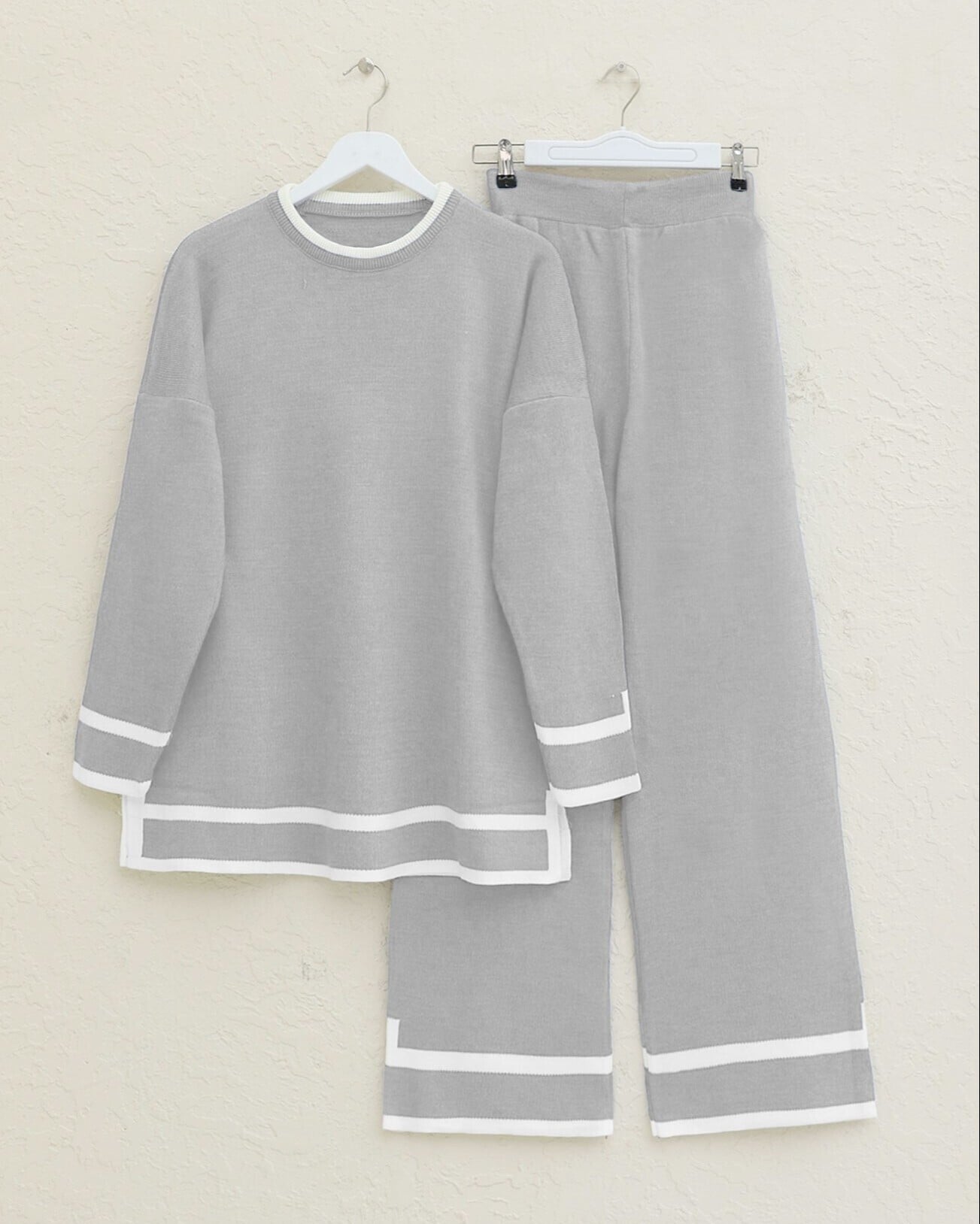 Striped Two-Piece Knit Lounge Set in Grey - Podyumplus - by Peralane - photo 3