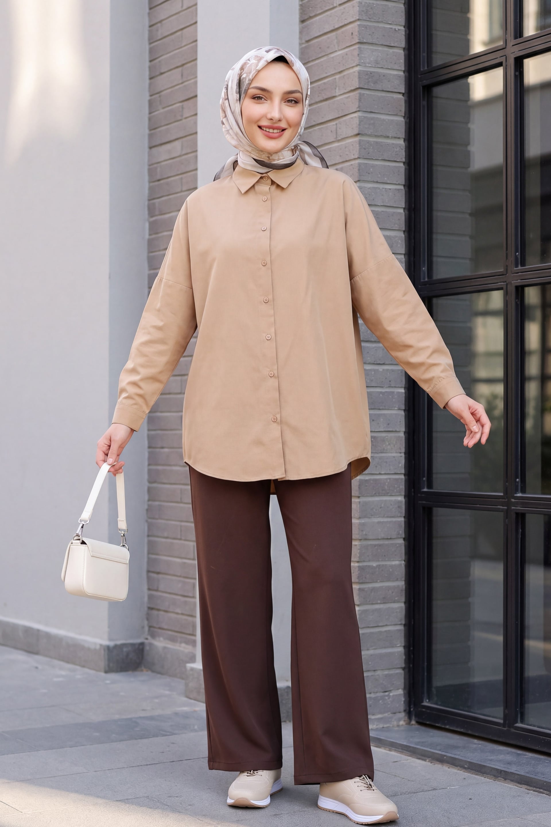 Oversize Long Basic Shirt - Biscuit - Bigdart - by Peralane - photo 3