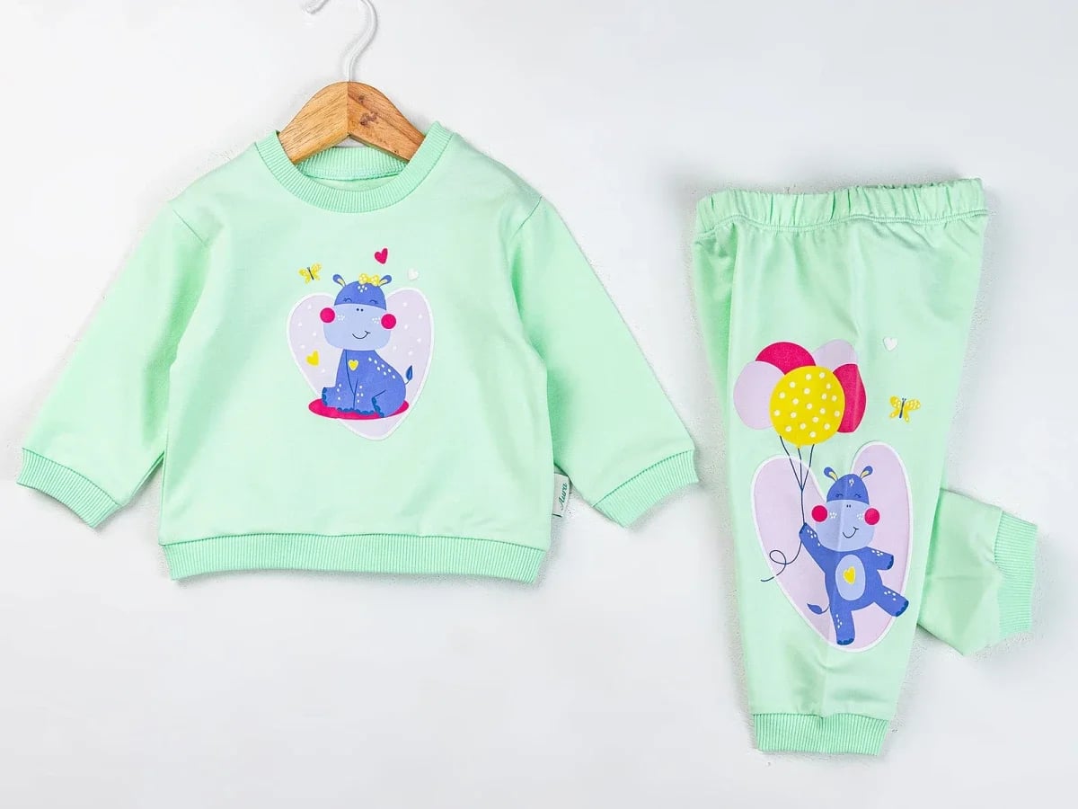 Balloon Print Girl Baby Pyjama Set (3-Pack) - Light Green - Comix - by Peralane