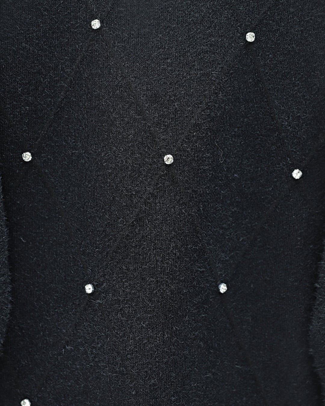 Stone Detail Diamond Pattern Fringed Knit Tunic - Black - Podyumplus - by Peralane - photo 5
