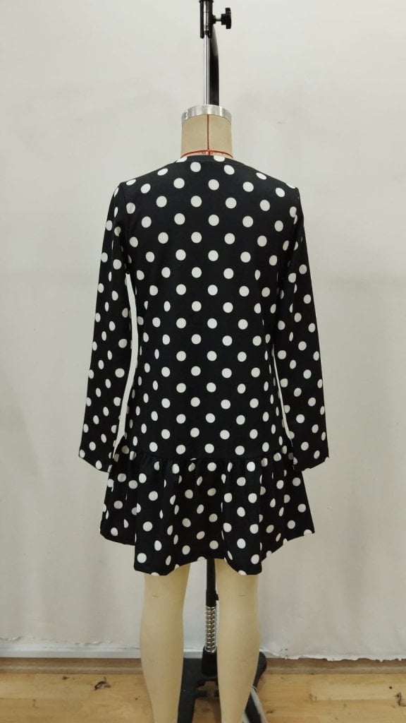 Women's Long Sleeve Round Neck Polka Dot Short Modal Dress - Janes - by Peralane - photo 7