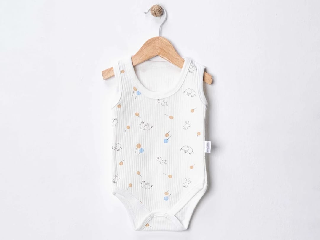 4-Pack White Baby Bodysuits with Animal Print - Supermini - by Peralane
