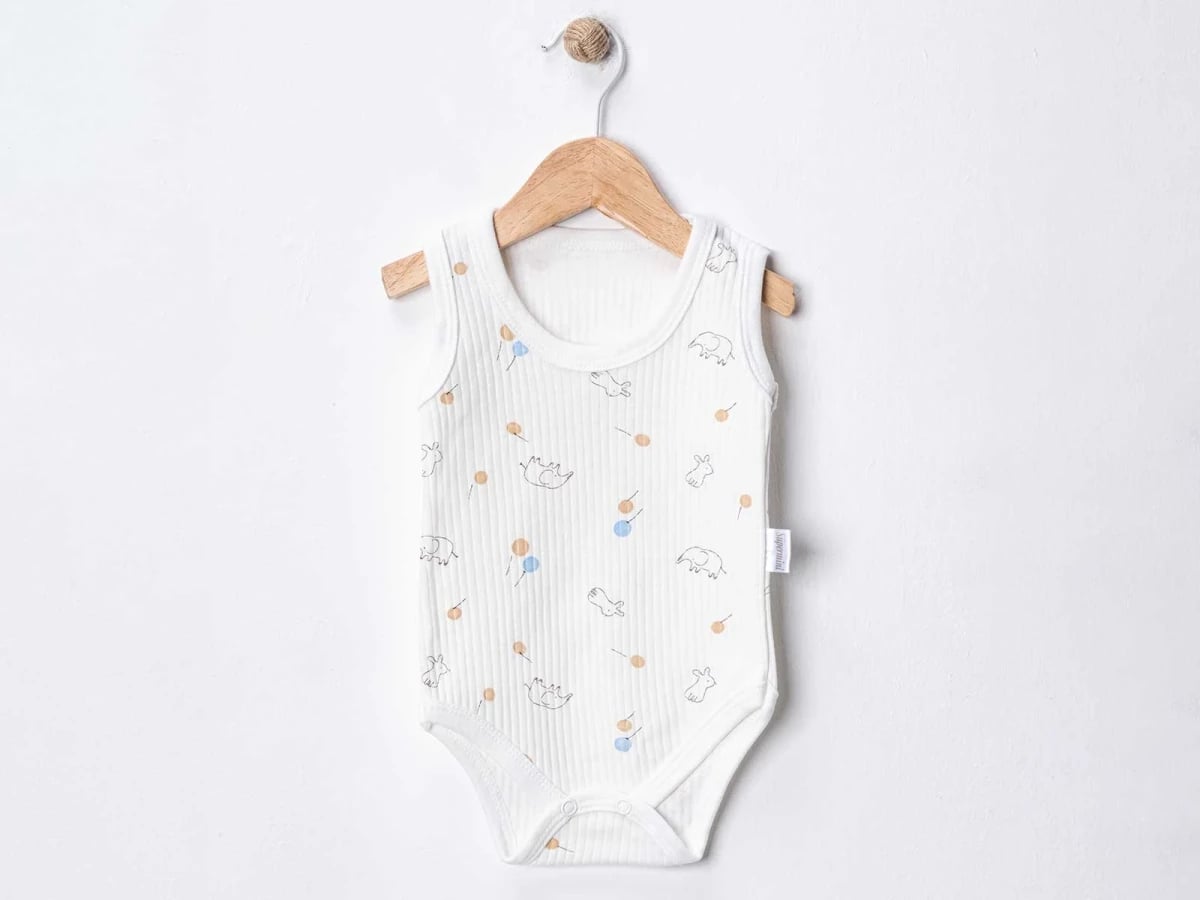 4-Pack White Baby Bodysuits with Animal Print - Supermini - by Peralane