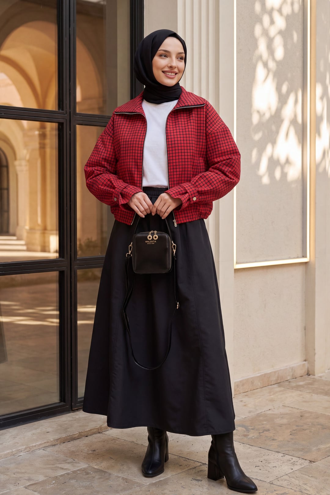 Red Plaid Zip-Up Canvas Jacket with Pockets - Podyumplus - by Peralane - photo 4
