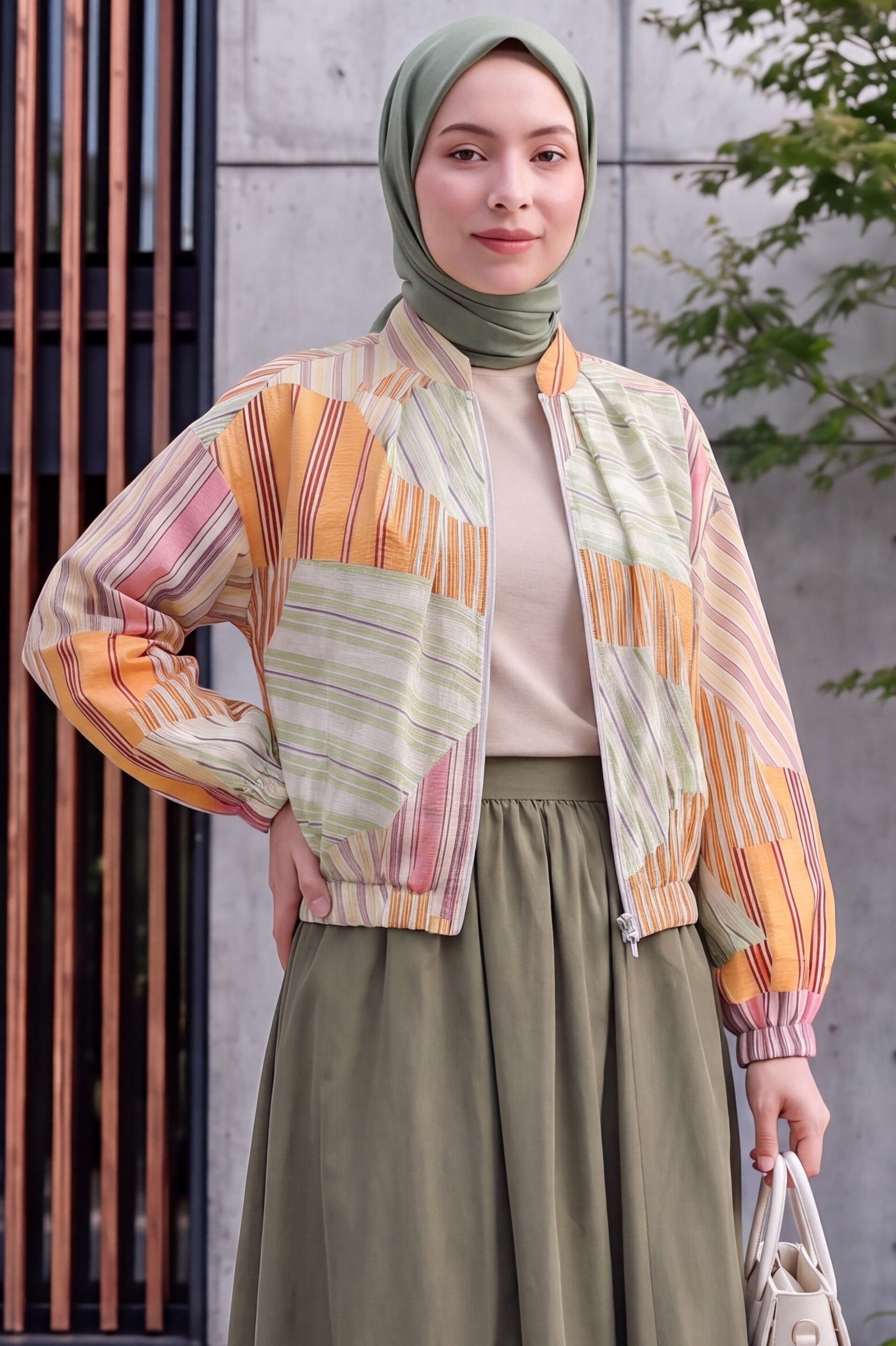 Women's Patterned Summer Jacket with Elasticated Cuffs and Waist - Light Green - Podyumplus - by Peralane - photo 2