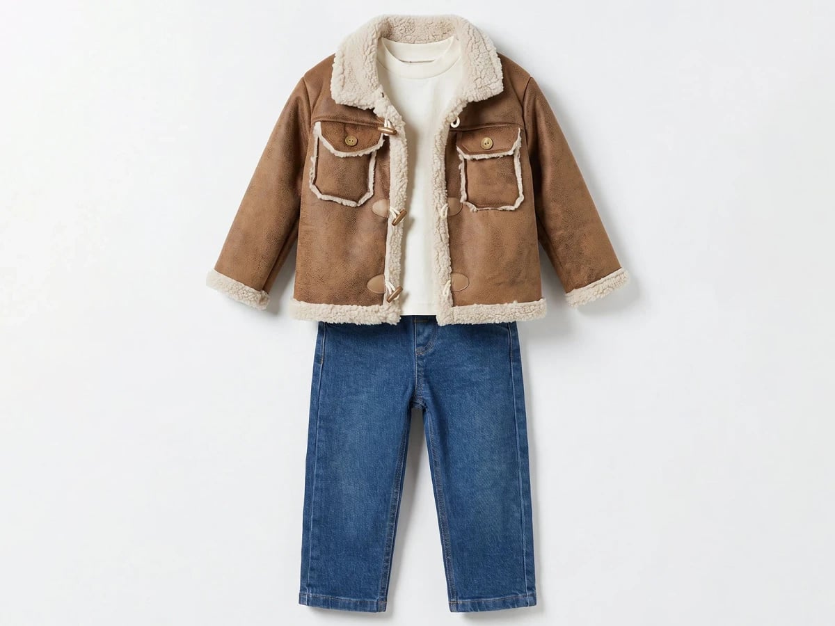 Boys' 3-Piece Set with Leather-Look Jacket, T-Shirt and Jeans - Beige - Canoz - by Peralane