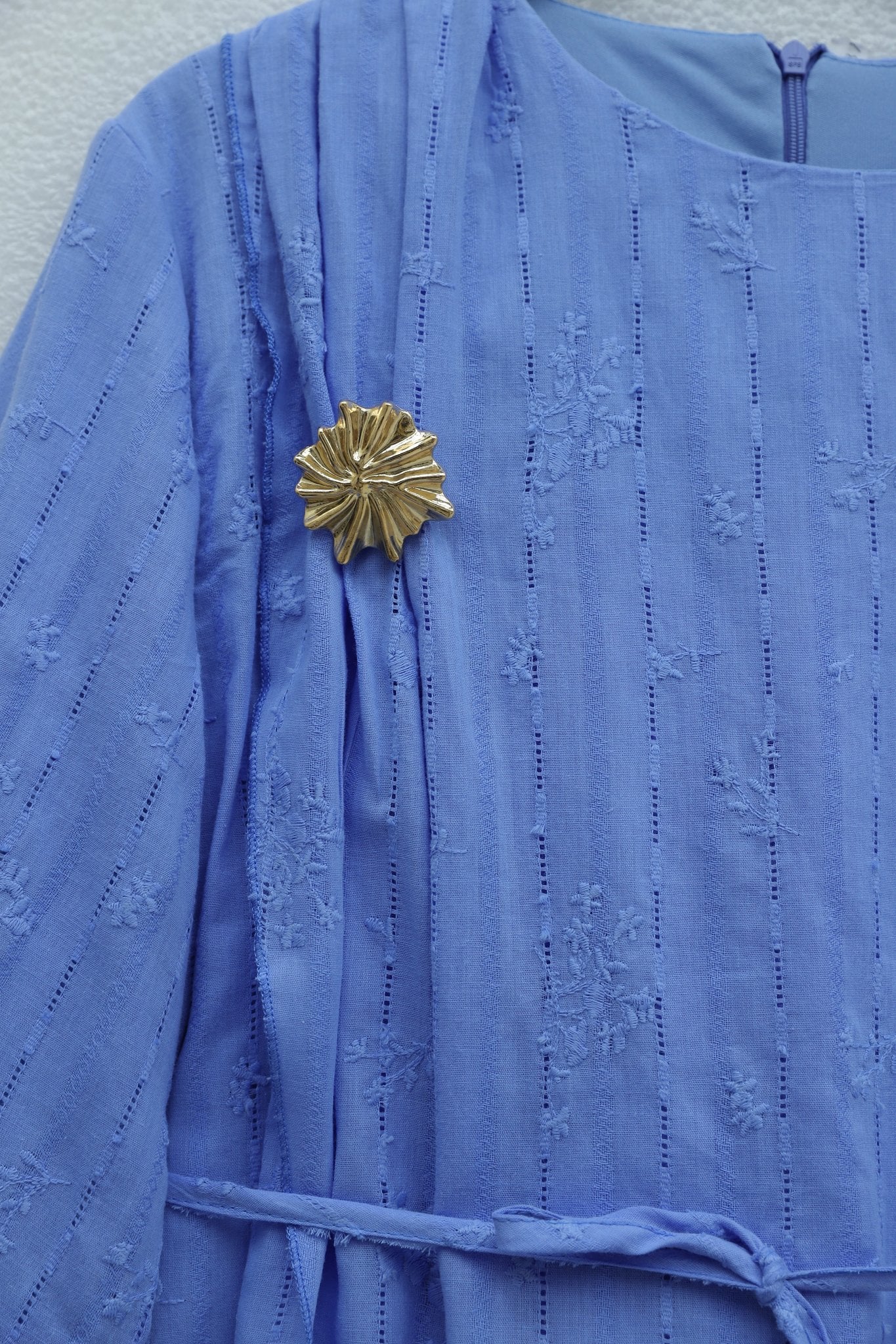 Double Layer Tie Waist Brooch Lined Linen Look Dress - Blue - Podyumplus - by Peralane - photo 6