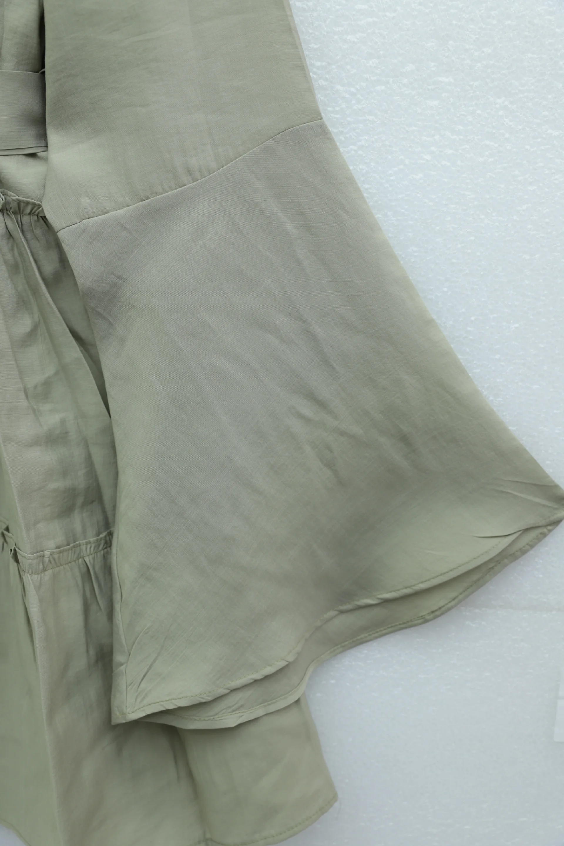 Tie-Neck Belted Spanish Sleeve Cupro Tunic in Light Sage Green - Podyumplus - by Peralane - photo 7