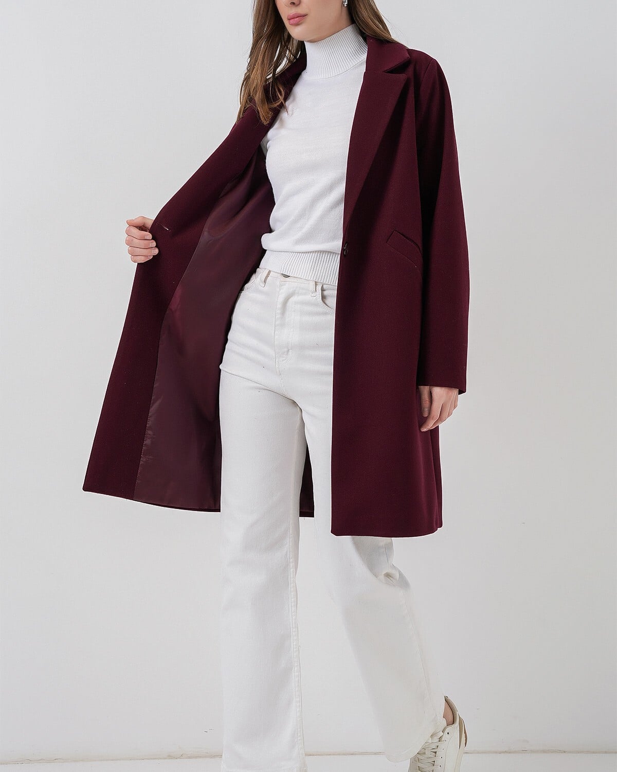 Women's Burgundy Wool-Blend Coat with Double-Breasted Front - Bigdart - by Peralane - photo 3