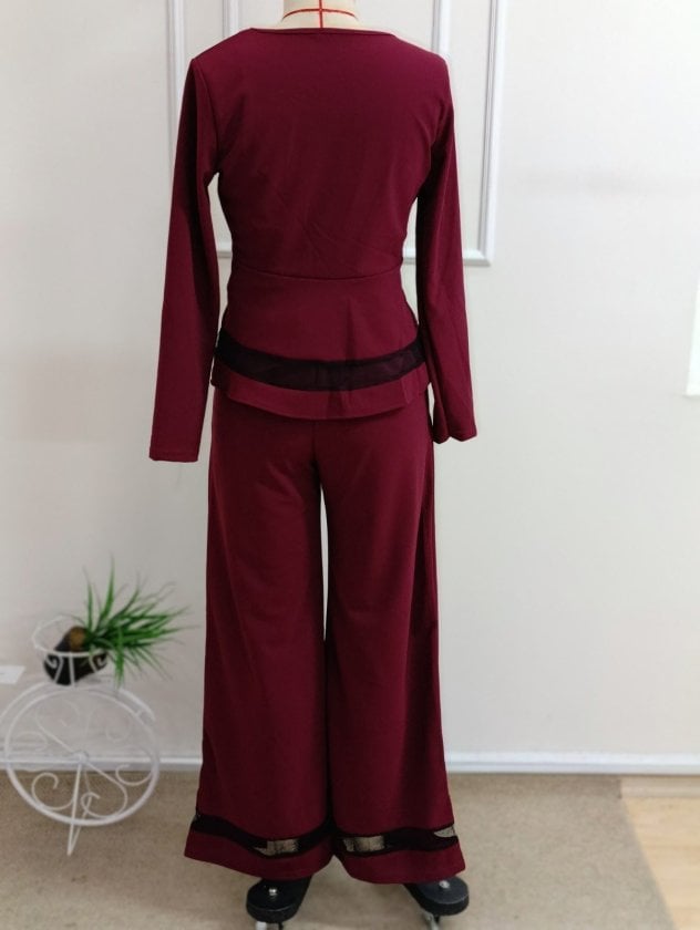 Women's Long-Sleeve Round Neck Tulle Detail Crepe Blouse and Trousers Two-Piece Set - Janes - by Peralane - photo 5