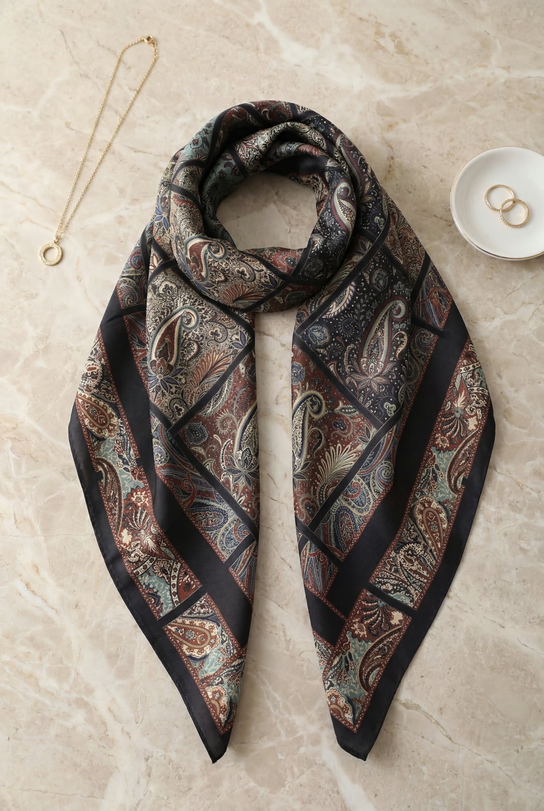 Geometric Frame Rayon Scarf - Dark Burgundy - Podyumplus - by Peralane - photo 2