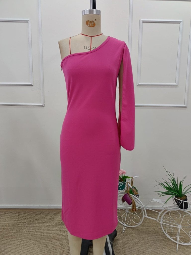 Women's One-Shoulder Draped Midi Crepe Dress in Pink | Pack of 6 - Janes - by Peralane - photo 6