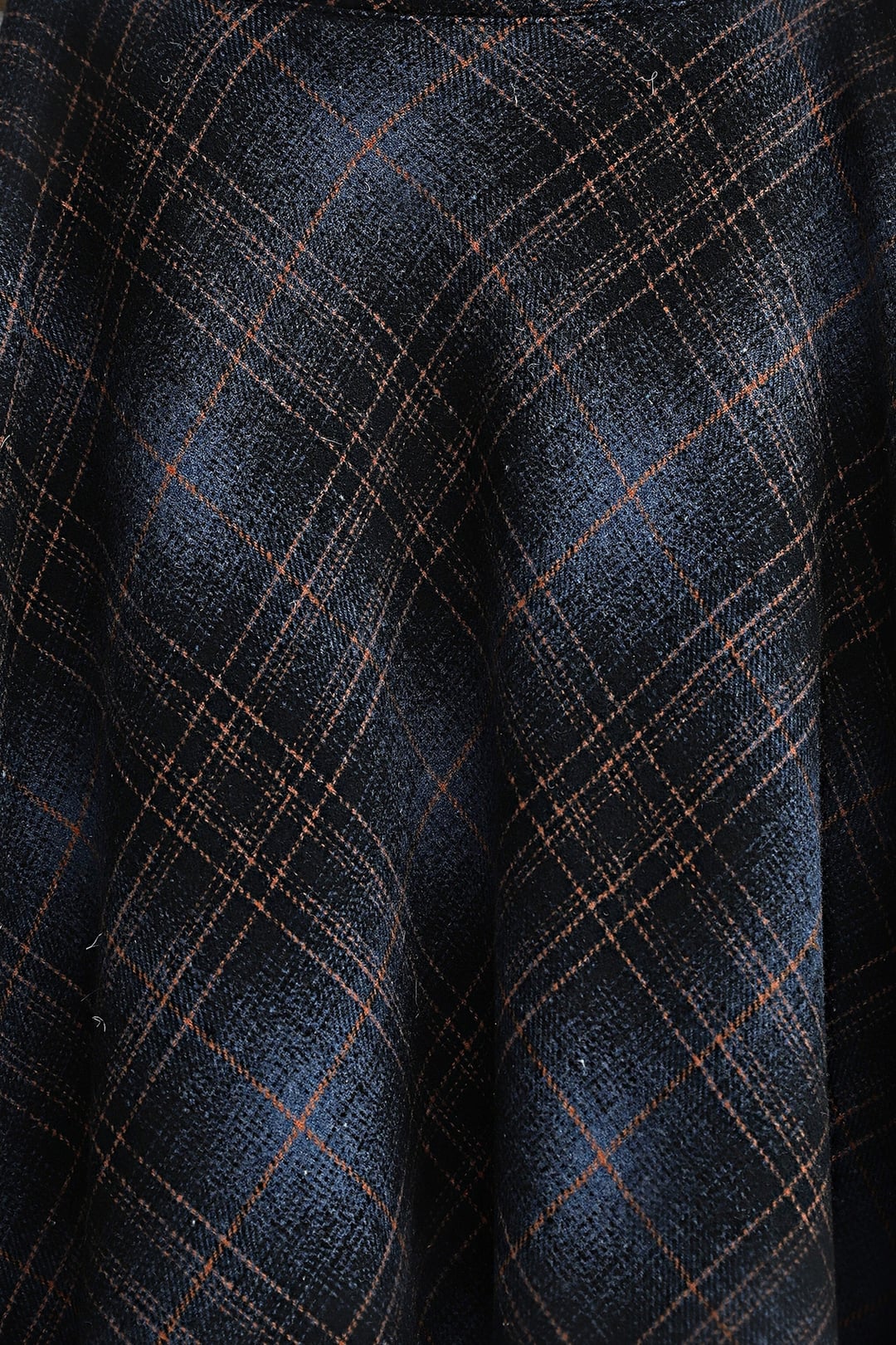 Navy Plaid Wool-Blend Flared Skirt with Side Zipper - Podyumplus - by Peralane - photo 6