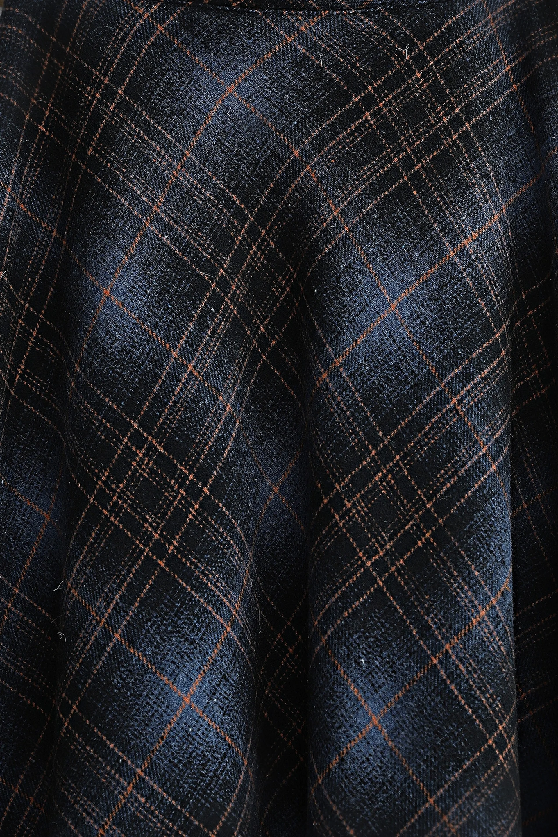 Navy Plaid Wool-Blend Flared Skirt with Side Zipper - Podyumplus - by Peralane - photo 6