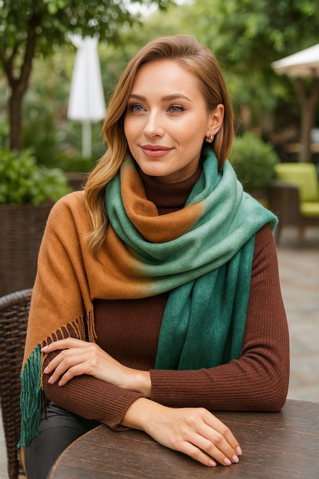 Green Batik Fringed Scarf - Nesvay - by Peralane