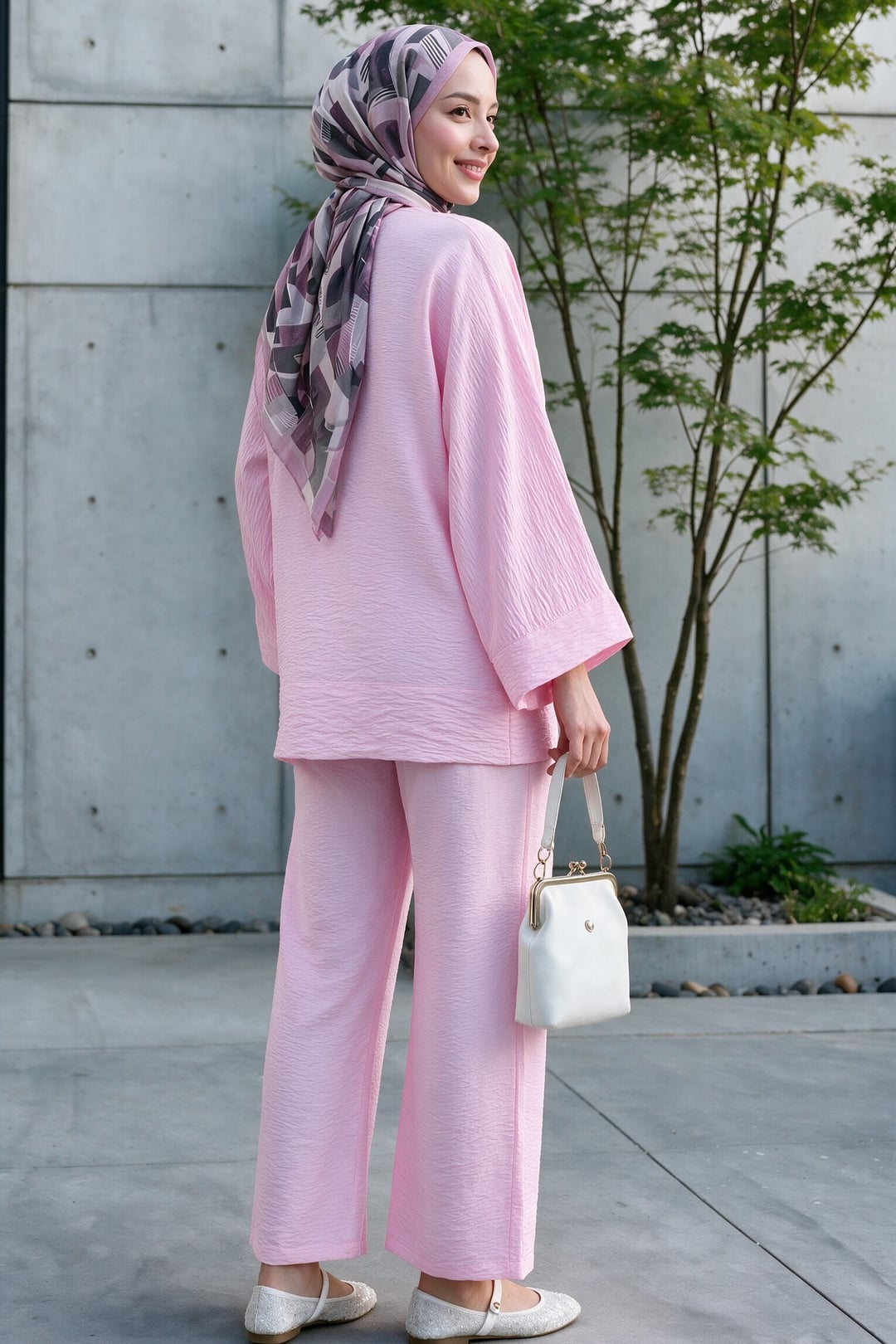 Pink Stone-Button Wide-Leg Tunic and Trousers Two-Piece Set - Podyumplus - by Peralane - photo 4