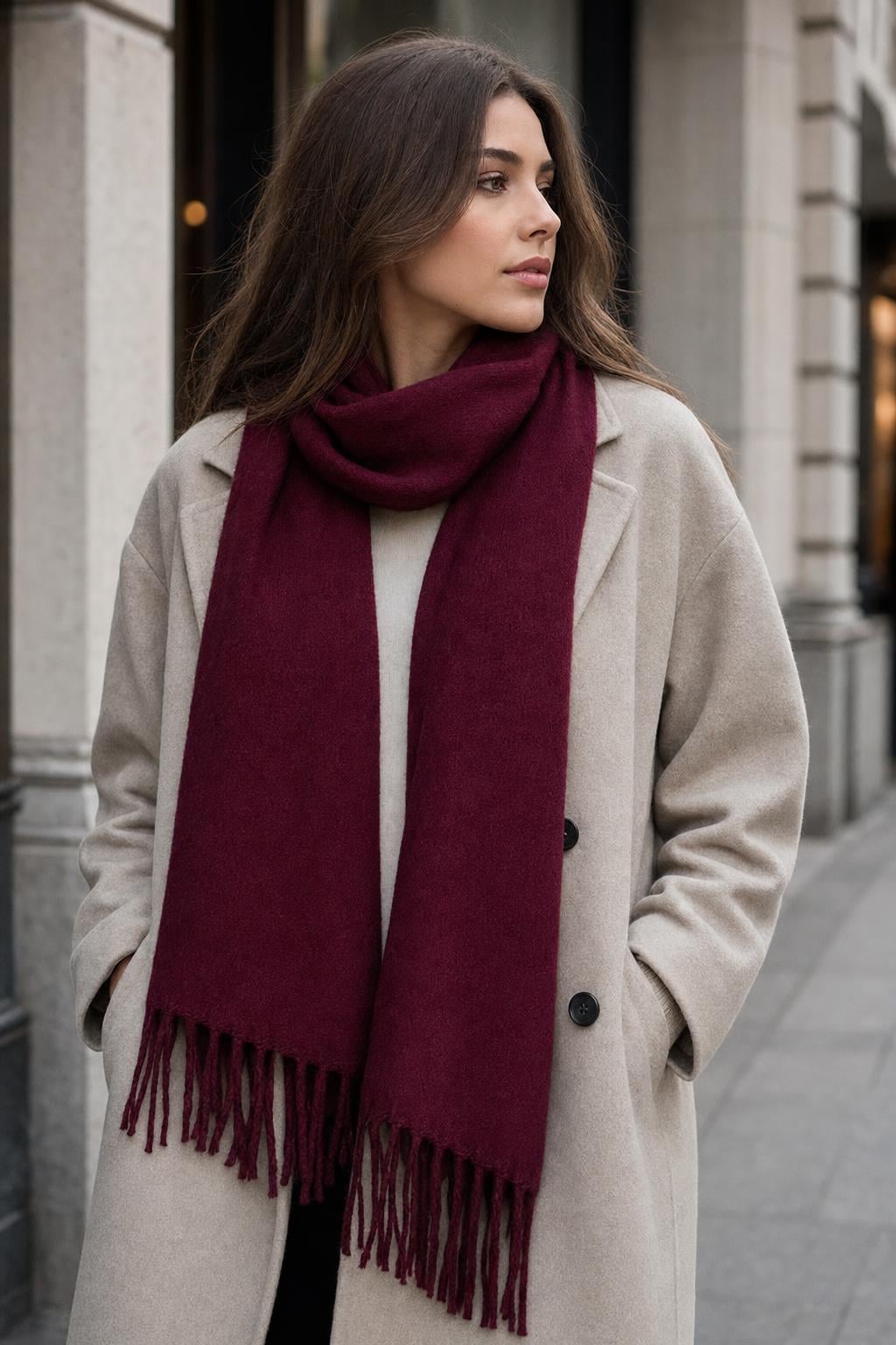 Burgundy Fringed Soft Puff Scarf for Women - Nesvay - by Peralane - photo 2
