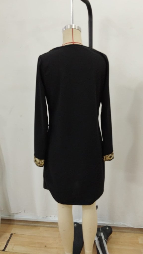Women's Long Sleeve V-Neck Sequin Detail Mini Crepe Dress - Janes - by Peralane - photo 6