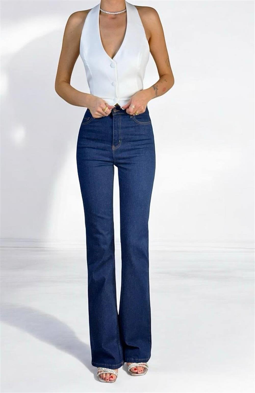 High Waist Flared Rinse Denim Trousers - Lacarino Jeans - by Peralane - photo 2