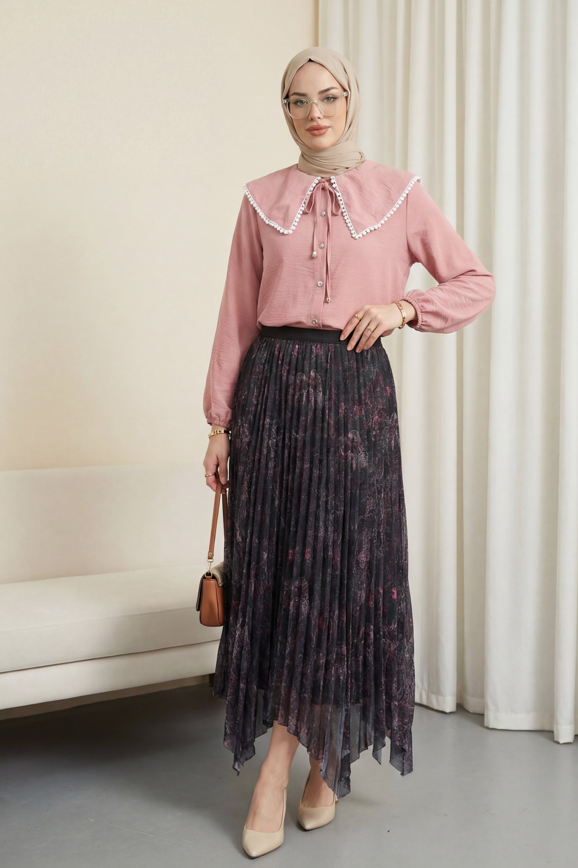 Mixed Print Elasticated Waist Asymmetric Lined Tulle Skirt - Cherry - Podyumplus - by Peralane - photo 2