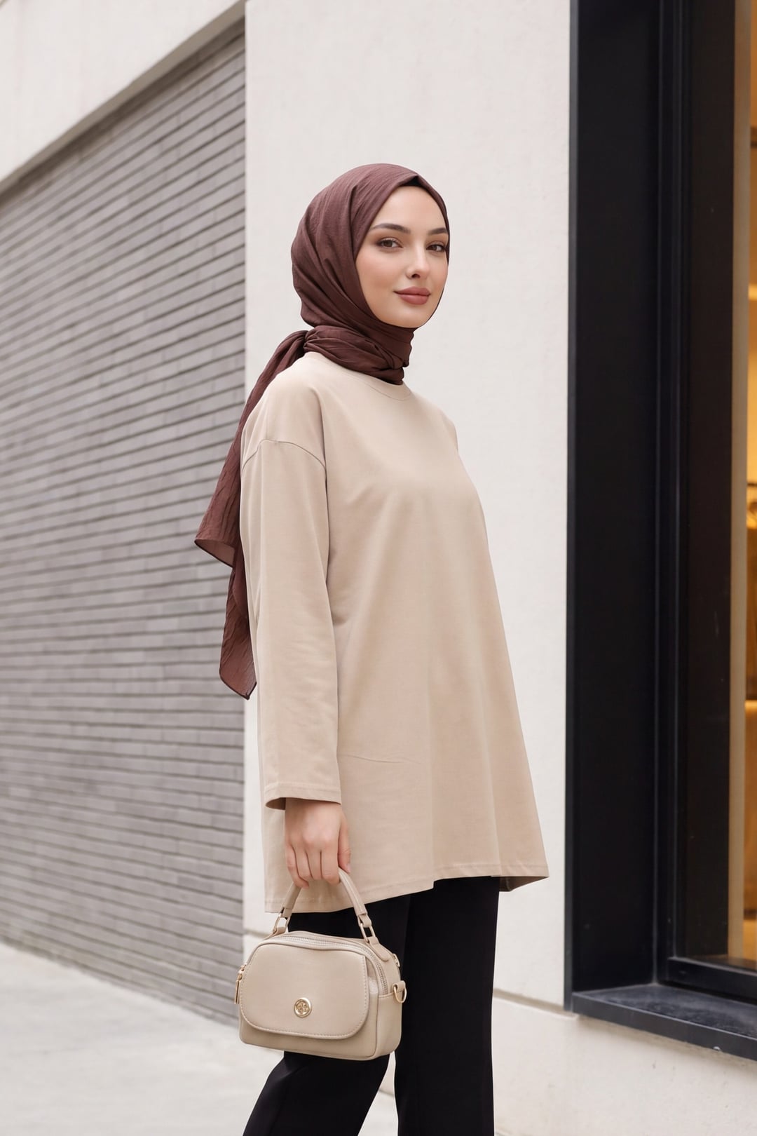 Round Neck Oversized Knit Tunic - Light Beige - Podyumplus - by Peralane - photo 3