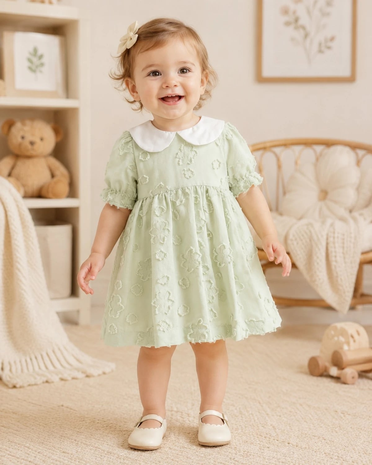 Girls' Green Floral Dress - 1098 - Has Bereket - by Peralane